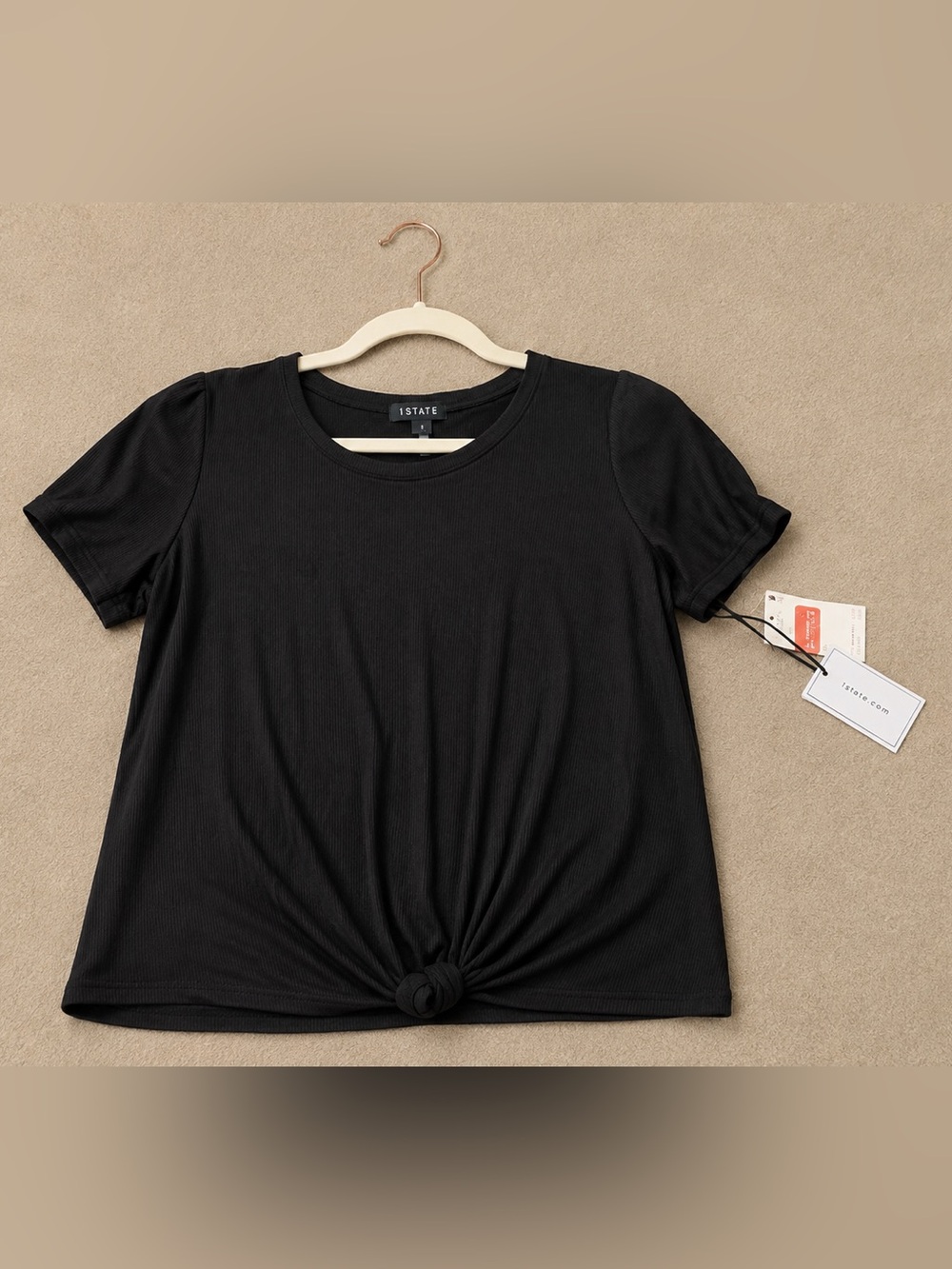 1. State Black Short Sleeve Tee with Front Knot